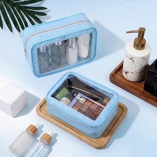 Hsei 6 Pcs Clear Makeup Bags Diaper Bag Organizer Travel Toiletry Bags with Zipper Clear Cosmetic Organizer Car Storage Pouch Bridesmaid Gift for Women Beach Vacation (Blue) thumbnail 2