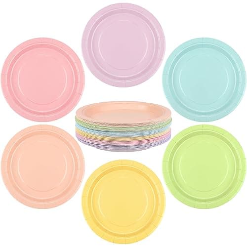 Breroa 72 Pcs Pastel Paper Plates 7 Inch Bulk Pastel Plates Disposable | Dessert Plates Heavy Duty Solid Color Paper Plates Table Decors Party Supply for Birthday Party, Dinner Table, Wedding - Image 1