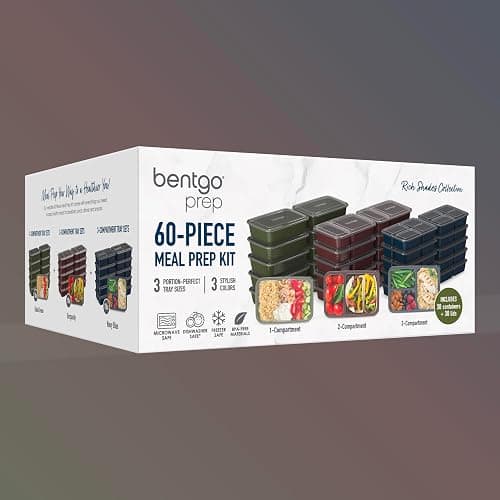 Bentgo Prep 60-Piece Meal Prep Kit - Reusable PFAS & BPA-Free Food Containers, 1-Compartment, 2-Compartment, & 3-Compartments - Microwave, Freezer, & Dishwasher Safe (Rich Shades) thumbnail 8