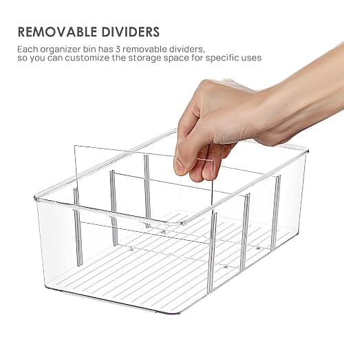 Vtopmart 6 Pack Food Storage Organizer Bins, Clear Plastic Bins for Pantry, Kitchen, Fridge, Cabinet Organization and Storage, 4 Compartment Holder Packets, Snacks, Pouches, Spice Packets thumbnail 4