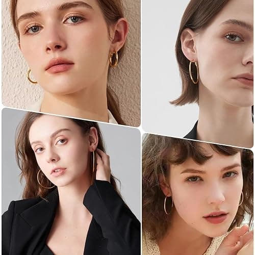 4 Pairs Silver Gold Hoop Earrings for Women | 14K Gold Plated Hoop Earrings Set Hypoallergenic Earring Lightweight Dangle Earrings Set thumbnail 4