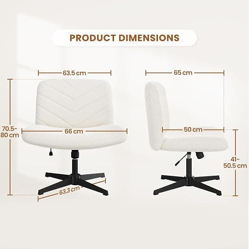 Yaheetech Wide Seat Cross Legged Office Chair, Adjustable Armless Office Chairs with No Wheels, Vanity Chair Criss Cross Chair Swivel Computer Chairs, Ivory thumbnail 3
