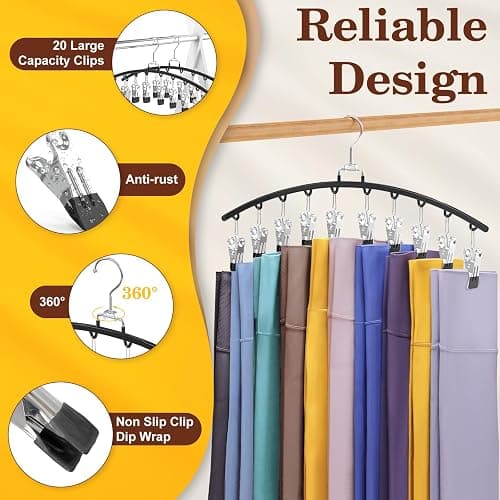 2 Pack Legging Organizer for Closet 360° Swivel, Metal Gym Clothes Organizer w/20 Clips Holds 20 Leggings, Hangers Space Saving, Closet Organizers and Storage, Dorm Room Organization Essentials, Black thumbnail 3