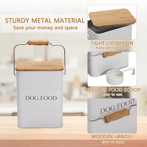 Yomjarl Farmhouse Dog Food Storage Container,6L Dog Food Canisters,Pet food Container Hold 5~6lbs Dog Food Treats,Airtight Dog Puppy food Storage with Lid and Scoop,Kibble Container Countertop-White… thumbnail 4