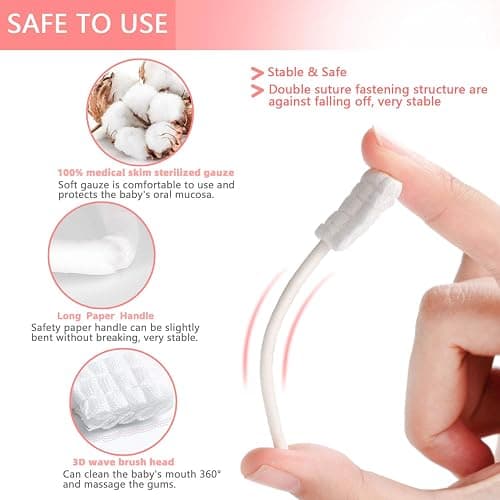 102PCS Baby Tongue Cleaner, Newborn Baby Oral Cleaner, Disposable Infant Gum Cleaner, Gauze Dental Care for 0-36 Months + 1 Finger Toothbrush with Case thumbnail 2