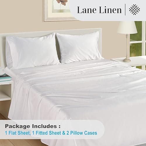 LANE LINEN 100% Egyptian Cotton Full Size Bed Sheets, Soft & Comfy Luxury Hotel Style Thick Full Size Sheets, Fully Elasticized Reinforsed Seams No Pill Natural Cooling - White Sheets thumbnail 4
