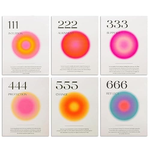 Neekep Angel Number Poster Set of 6, Aesthetic Minimalist Aura Poster with Inspirational Quotes, Aesthetic Posters with Gradient Color for Bedroom Living Room, Study Room, Office, 8 x 10 in (Numbers) - Image 1