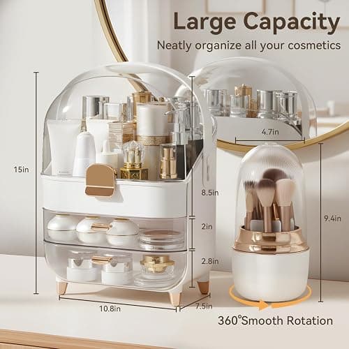 Makeup Organizer Countertop, Skincare Bathroom Counter Organizer, Storage Box Cosmetic Display Cases, Teen Girl Gifts Trendy Stuff Make up Organizers for Vanity, Dresser (Rose Gold) thumbnail 4