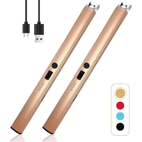 2 PCS Candle Lighter,Windproof Flameless Electric Lighter with LED Power Display & Safety Switch, Upgraded Plasma USB Rechargeable Lighters for Birthday Camping BBQ (Champagne Gold) - Image 1