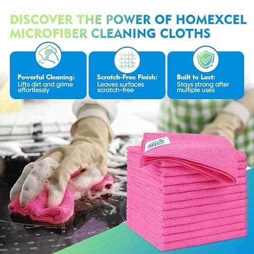 HOMEXCEL Pink Microfiber Cleaning Cloth 12 Pack, 12.5 x 12.5 inch Microfiber Towels for Cars, Ultra Absorbent Car Washing Cloth, Lint Free Streak Free Cleaning Rags for Car, Kitchen, and Window thumbnail 3