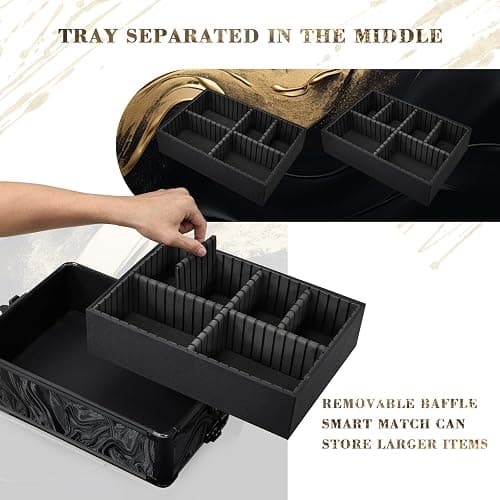 Stagiant Rolling Makeup Case Cosmetology Case on Wheels 4 in 1 Makeup Travel Case Extra Large Cosmetic Box with Key Make Up Artist Traveling Storage Nail Case Salon Barber Cart Trunk Alpine Black thumbnail 5