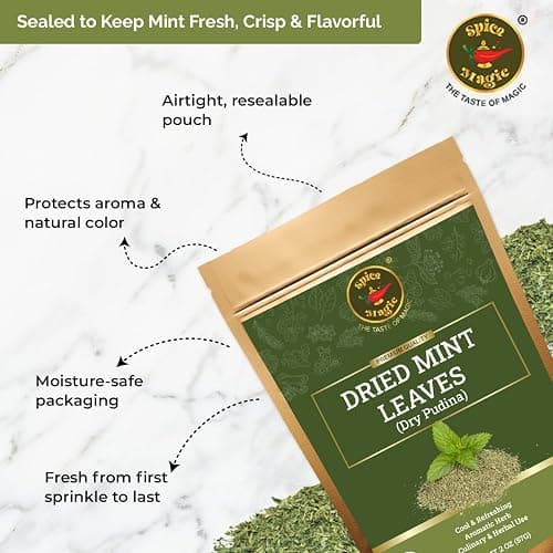 Spice Magic Dried Mint Leaves (Peppermint) 2oz (57g) Cut & Sifted | All-Natural Herb | Perfect for Teas, Salads, Sauces & Middle Eastern Dishes | 100% Natural, Vegan, Non-GMO I No Stems thumbnail 7