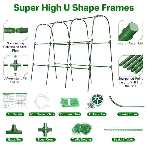 Cucumber Trellis for Raised Bed, U-Shape Garden Trellis for Climbing Plants Outdoor, Metal Arch Trellis for Vegetables, Plant Support for Tomato, Pea, Zucchini (47.2" L×30" W×47.2" H-Medium) thumbnail 3