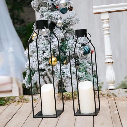 HPC Decor 22'' 19'' Lanterns Decorative w/ Flickering Timer Candles- Large Tall Black Metal Candle Lanterns Set of 2- Modern Farmhouse Decor for Indoor,Outdoor,Tabletop,Porch (No Glass) thumbnail 5