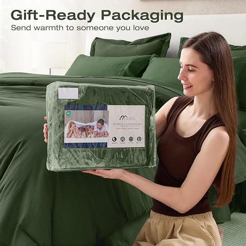 Sasttie Queen Comforter Set 7-Piece Dark Green, Pre-Washed Bed in a Bag | Soft & Breathable, All-Season Bedding Set with Comforter, Sheets, Pillowcases & Pillow Shams, OEKO-TEX, Down Alternative thumbnail 7