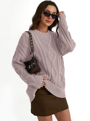 Trendy Queen Women's Oversized Cable Knit Crewneck Sweaters thumbnail 5