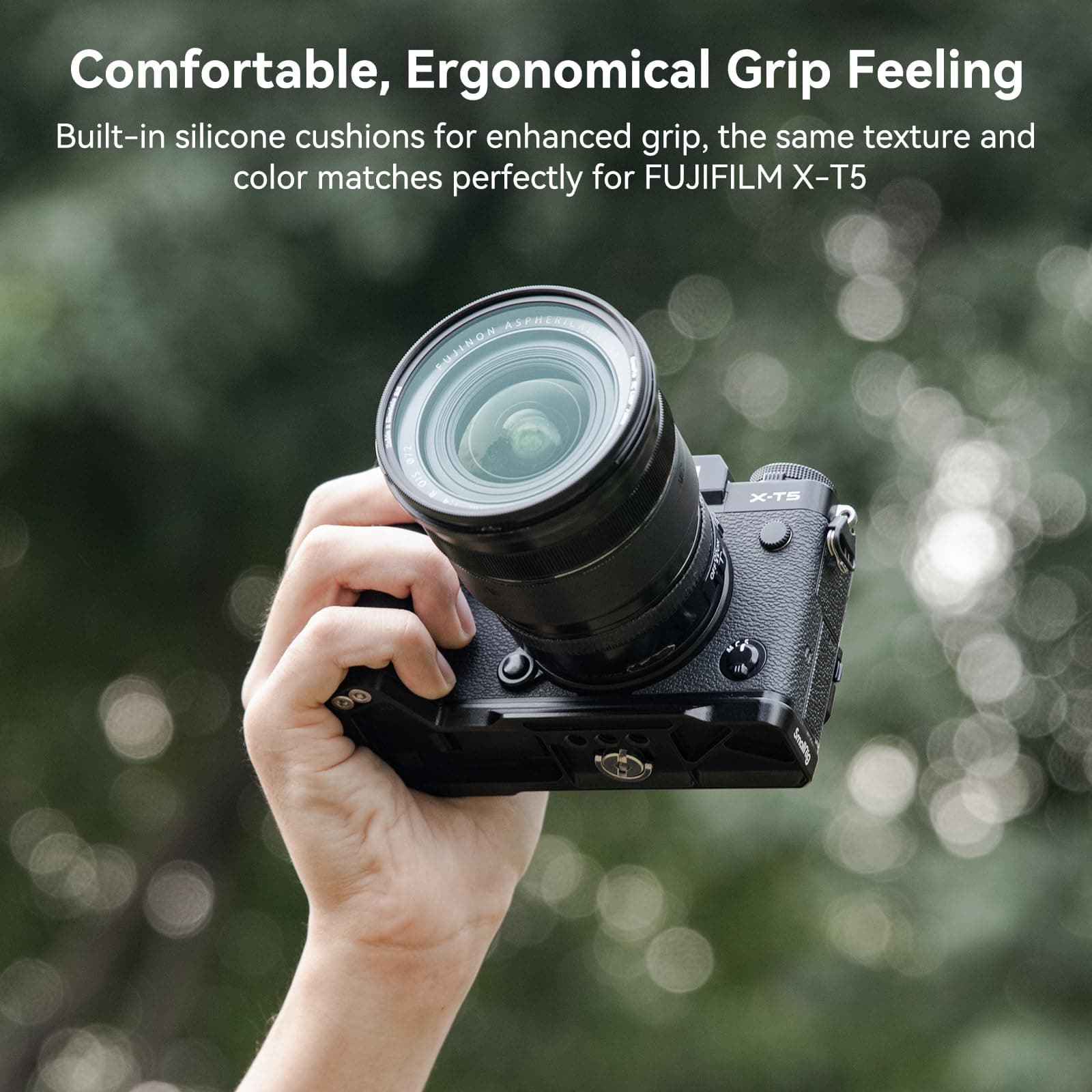 SmallRig X-T5 - Agarre en forma de L para cámara FUJIFILM X-T5, placa de liberación rápida integrada para Arca, agujeros de 1/4"-20, empuñadura ergonómica de silicona, botón de obturador (negro) - thumbnail 8
