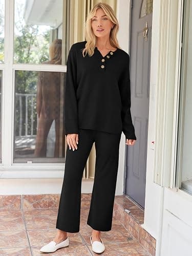 LILLUSORY Women's 2 Piece Lounge Sets Oversized Slouchy Matching Cozy Knit Sets thumbnail 4