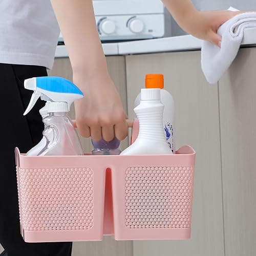rejomiik Portable Shower Caddy Basket Plastic Cleaning Caddy Organizer Storage Tote with Handle for Bathroom, College, Dorm Room Essentials, Pink thumbnail 5