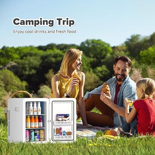 Kikihuose 22L/30Cans Mini Fridge for Bedroom, 12v DC Portable Cooler & Warmer, Mini Refrigerator with Glass Front, for Car Office Desk & Dorm Room Food Beverage Skincare Makeup (22L, Classic White) thumbnail 2