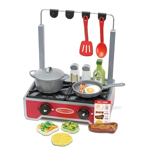 Melissa & Doug 19-Piece Deluxe Wooden Cooktop Set with Wooden Play Food, Durable Pot and Pan - Image 1