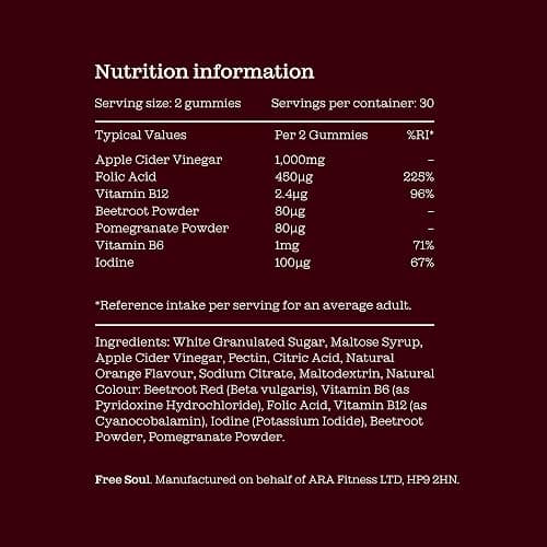 Apple Cider Vinegar Gummies with The Mother 1000mg | Enhanced with Vitamin B12 & Folic Acid | 60 Vegan ACV Capsules with Pomegranate & Beetroot Powder | Natural Ingredients by Free Soul thumbnail 9