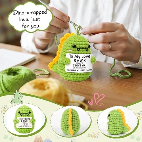 Mini Gifts for Him Her Couples Girlfriend Boyfriend Christmas Birthday Gifts To My Love Handmade Crochet Dinosaur I Love You Gift for Wedding Anniversary Romantic Gift for Women Men Husband Wife thumbnail 3