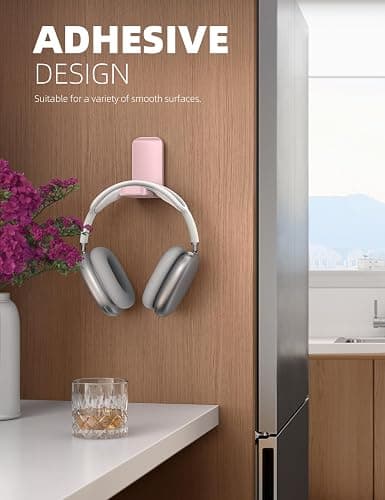 Lamicall Headphone Stand, Sticky Headset Hanger - Adhesive Headphone Holder Hook Mount, Headset Stand Holder Clip Under Desk, Earphone Clamp for Airpods Max, HyperX, Sennheiser, Pink thumbnail 3