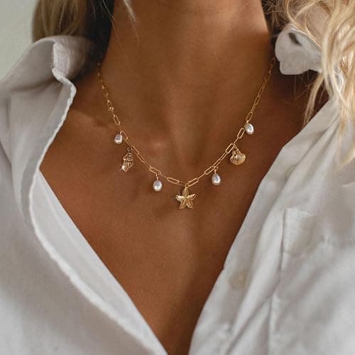 Rumgey Charm Necklace for Women - Dainty Gold Beach Necklace Cute Shell Necklaces Charm Accessory Beach Starfish Pendant Preppy Stuff Summer Jewelry thumbnail 2