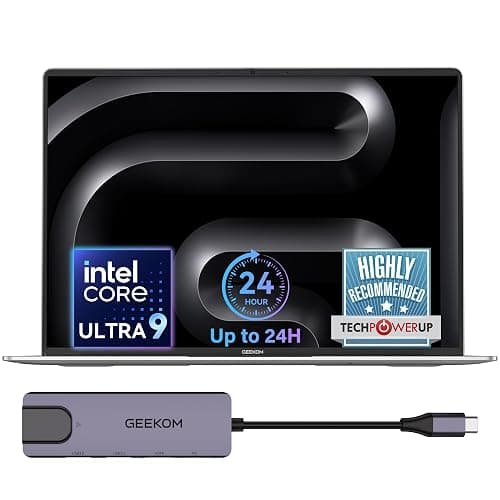 GEEKOM GeekBook M16 Laptop, Up to 24H, 55W Sustained Power Ultra 9 Notebook | 16" IPS Display, 16GB LPDDR5, 512GB SSD, 180° Lay-Flat, Dual-Fan, 100W PD Charging, Fingerprint, Privacy Shutter, Windows 11 - Image 1