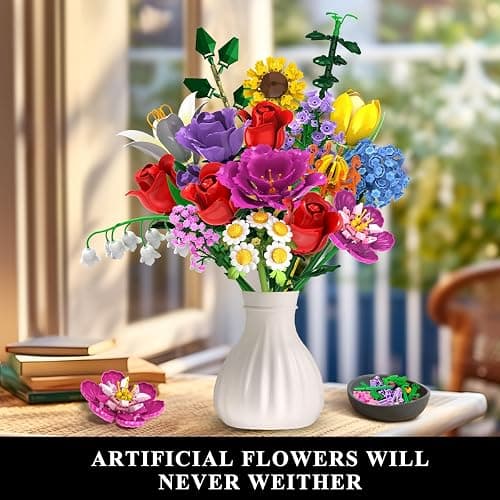 PLAXSOON Flower Bouquet Building Set, 18 Flowers Rose Building Block, 1065 PCS Botanical Collection Building Block Toy Plant Home Decor, Gift for Her Adults Women Kids Boys Girls 12+ thumbnail 7