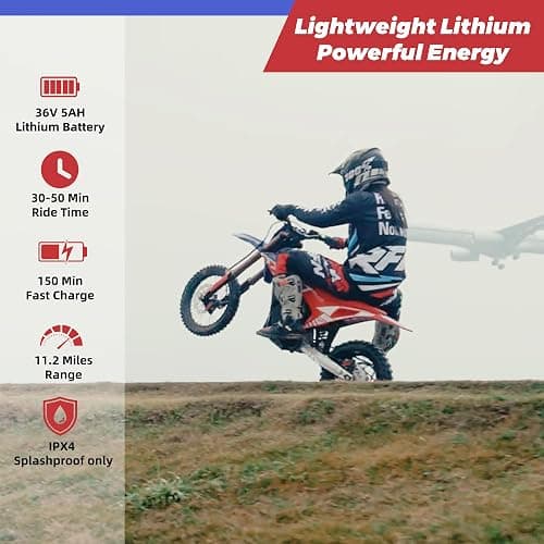 RFN SX-E350 36V Electric-Dirt-Bike, MAX 500W Electric Motorcycle 18.6 mph Max Speed & 11.2 Mile Range, 3-Speed Electric Bike for Kids Ages 4-8 thumbnail 3