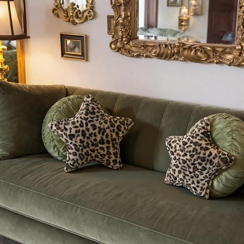 Fumete 2 Pcs 16 Inch Leopard Print Star Pillow Cheetah Throw Pillows Faux Fur Plush Star Room Decor 3D Throw Stuffed Cushion Vintage Decorative Decoration for Bedroom Sofa Chair thumbnail 6