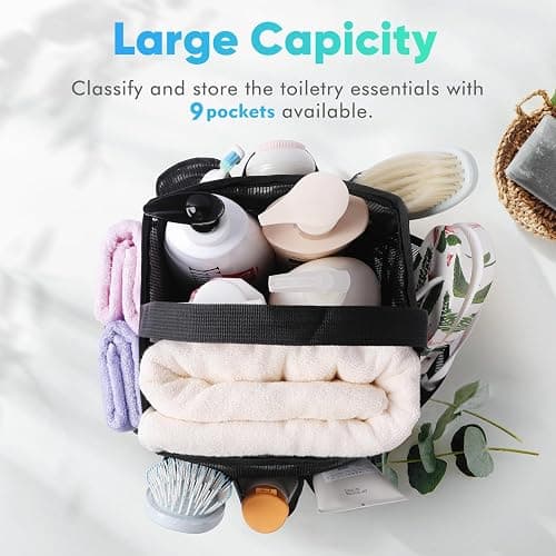 EUDELE Mesh Shower Caddy Portable for College Dorm Room Essentials, Shower Caddy Dorm with 9-Pocket Large Capacity, Quick-Dry Hanging Toiletry Bag for Beach, Swimming, Gym, Camping, Travel essentials thumbnail 4