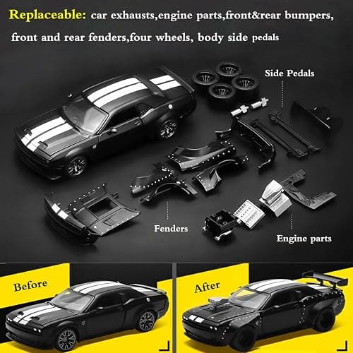 Mzexoma Hellcat DIY Disassembly Toy Car 1:36 Challenger SRT Building Kit for Kids Ages 3+ Diecast Model Cars with Open Doors STEM Learning Gift for Boys Ages 4-7(Black) thumbnail 5