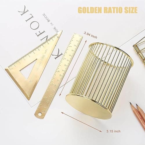 POCOSER Gold Pen Holder for Desk, Metal Pencil Holders Makeup Brushes Cup for Preppy Room Decor Office Home Bedroom School Organizer Toothbrush Holder Gold Decor Aesthetic Gift Accessories thumbnail 2