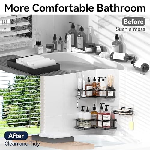 YASONIC Corner Shower Caddy Adhesive, 100% Rustproof Shower Organizer with Soap Holder, No Drill Shower Shelf for Inside Shower, Wall-Mounted Shower Storage for Homes (3 Pack, Black) thumbnail 8