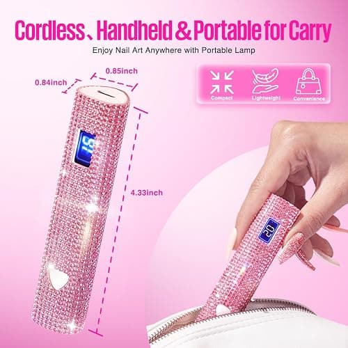 MEFA UV Light for Gel Nails, Pink Glitter Handheld Nail Lamp Visible LED Timer Touch Screen, Cordless Nail Light for Gel Nail Polish Stickers Strips, Gifts for Women thumbnail 6