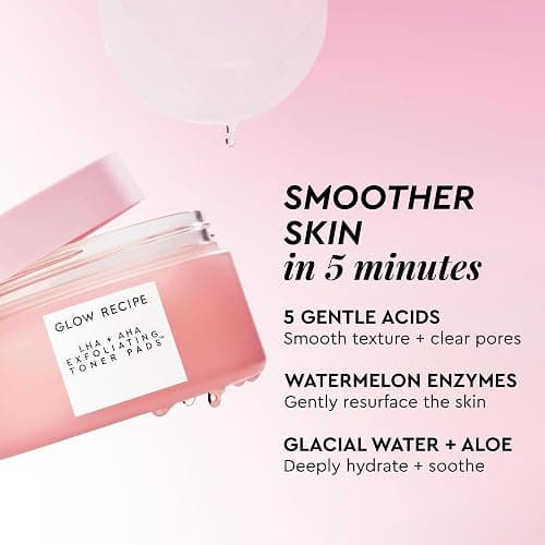 Glow Recipe LHA + AHA Toner Pads - Korean Exfoliating Toner for Face - Pore Minimizer - Hydrating Toner Pads - 5 Gentle Acids, Watermelon Enzymes, Hydrating Botanicals (60 Face Pads) thumbnail 3