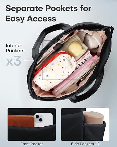 HOTOR Puffer Tote Bag for Women, Nurses - Multi-Pocket Lightweight Bag for Work - Quilted Handbag for Travel and Gym thumbnail 5
