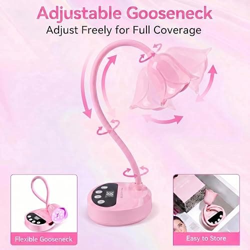 Makartt Cordless Flash Cure UV Nail Lamp for Gel Nails Adjustable Gooseneck | 50 mW/cm² Rechargeable UV Light with Auto Sensor & 4 Timers for Better Gel Curing at Home, Salon or Travel, Pink thumbnail 6