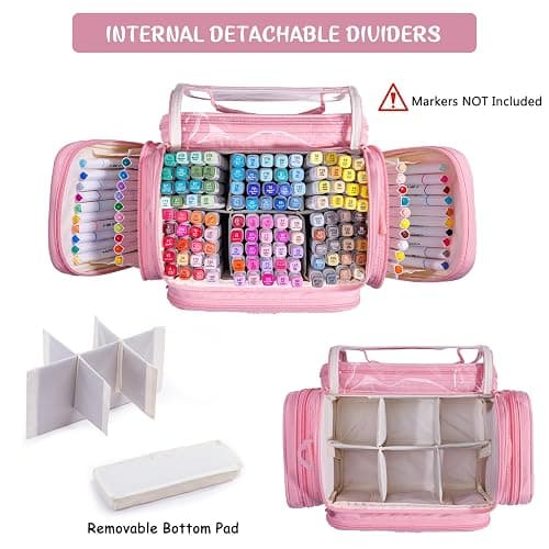 APOFFICE Marker Organizer Case Bag for 200-300 Markers – Large Art Supply Storage Bag with Detachable Dividers, Travel Marker Holder for Alcohol Markers, Brush Pens, Colored Pencils & Craft Supplies thumbnail 4