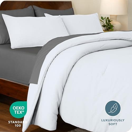 Bare Home Comforter Set - Queen Size - Ultra-Soft - Goose Down Alternative - Premium 1800 Series - All Season Warmth Comforter (Queen, White) thumbnail 3