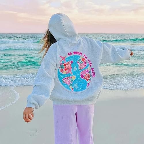 Eynuo Cute Graphic Hoodies For Teen Girls,Trendy Flower Oversized Sweatshirts Y2k Preppy Hoodies for Women thumbnail 4