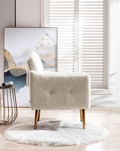 KINFFICT Modern Accent Chair, Upholstered Single Sofa Arm Chair for Living Room and Bedroom, Comfy Armchair with Solid Tapered Metal Legs, White thumbnail 6