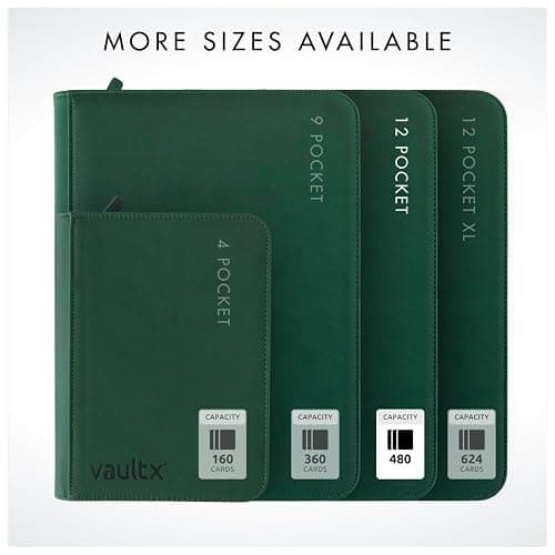Vault X 12 Pocket Trading Card Zip Binder - 480 cards, Premium Exo-Tec Album Material, 20 Side-Loading Pages, Folder for Collectible Card Games, Sports, TCG (Green) thumbnail 7