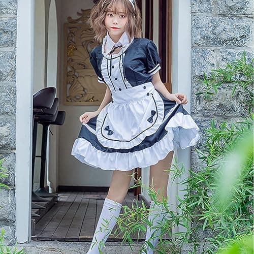 Harsever Maid Dress Cosplay Set Anime Costume French Maid Outfit Fake Collar French Maid Apron Adult Dress Fancy Costume Cosplay Dress Up Outfit Kit thumbnail 6