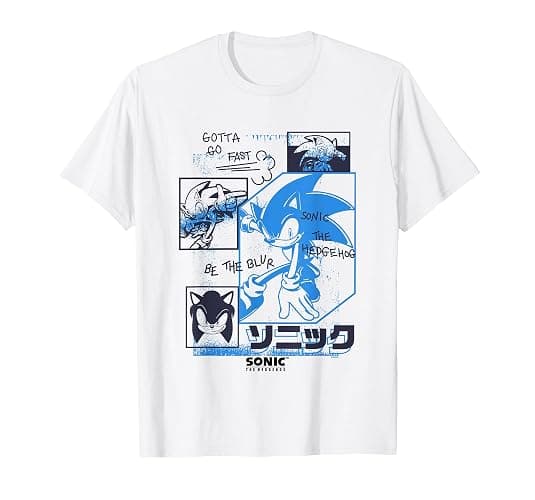 Sonic The Hedgehog Gotta Go Fast Vintage Sketch Panels T-Shirt - Youth - Red Heather - Large - Image 1