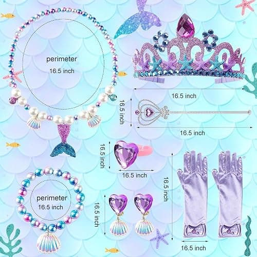 Robe Princesse Fille, Costume Déguisement Sirene Enfant avec Ensemble | Collier de Couronne, Robe Sirene Fille Bébé pour Costume Halloween Anniversaire Fêté Carnaval Cosplay thumbnail 4