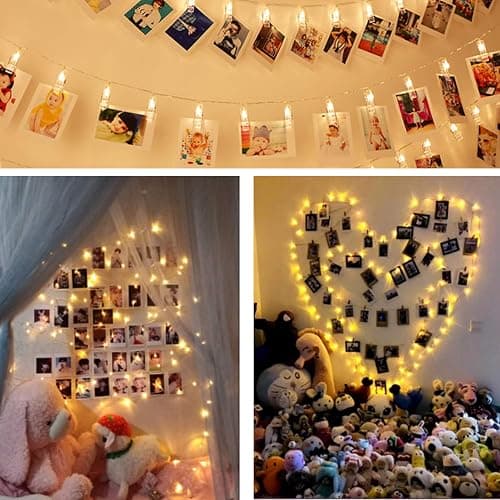 Photo Clip String Lights 17Ft - 50 LED Fairy String Lights with 50 Clear Clips for Hanging Pictures, Christmas Party Birthday Decoration - Perfect Dorm Bedroom Wall Decor Wedding Decorations thumbnail 3